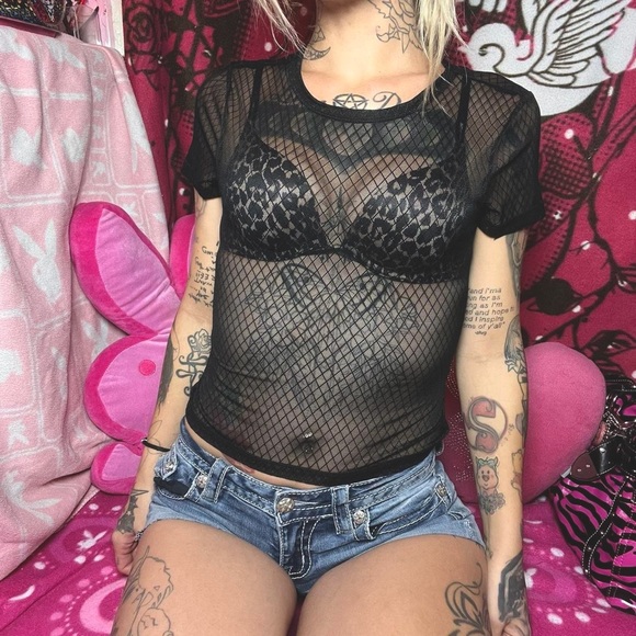 Heart & Hips Tops - Heart Hips Y2k Goth Emo Mesh Fish Net Fitted Top Size Medium